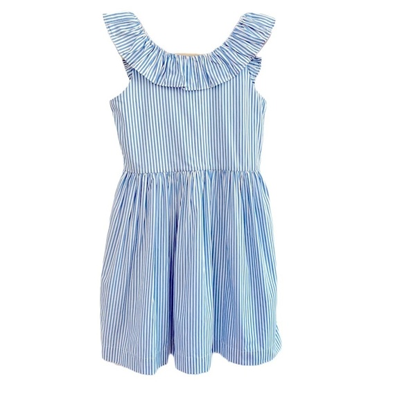 Crewcuts Other - J. Crew Crewcuts Girl's Blue White Stripe Cotton Sleeveless Ruffle Dress Size 10